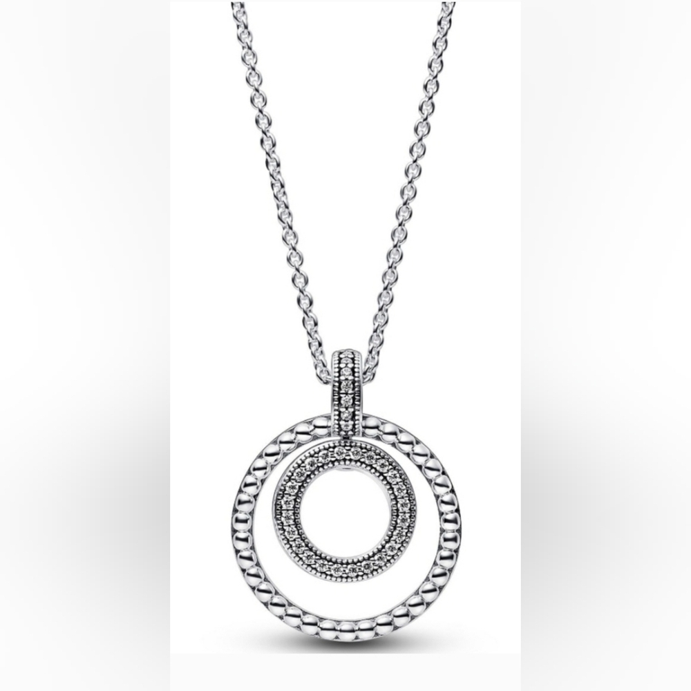 Authentic NEW Pandora Signature Pave& Beads Pendant & Necklace S925Ale
